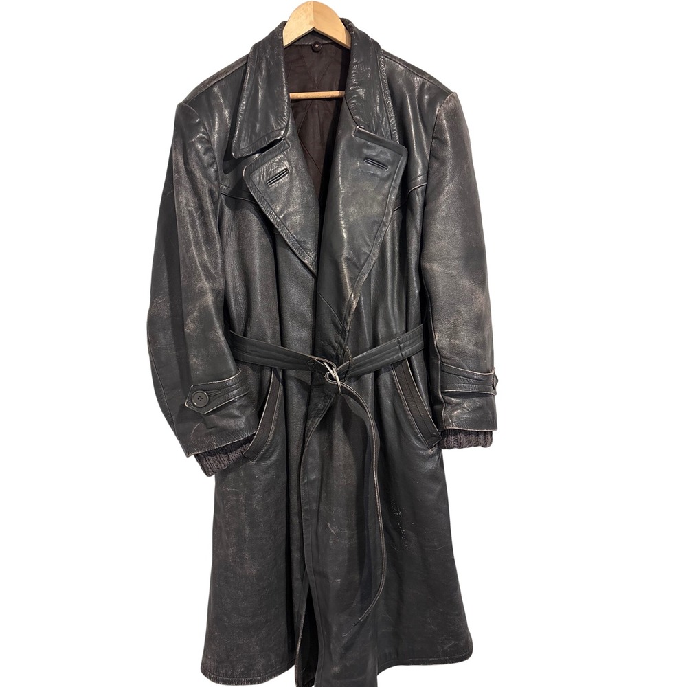 Vintage IKO Kolbinger Vienna Leather Motorcycle Overcoat 1930s 40s Austrian